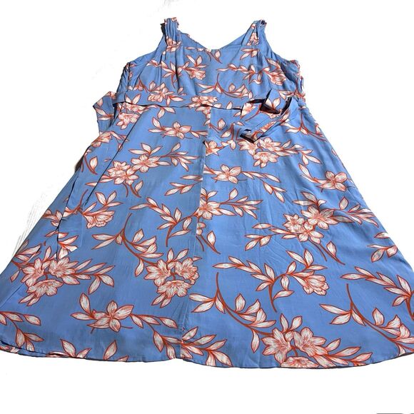 Talbots Dress Size 16 WP Petite Sleeveless Tie Belt Blue Floral Hibiscus NWT - Picture 11 of 11